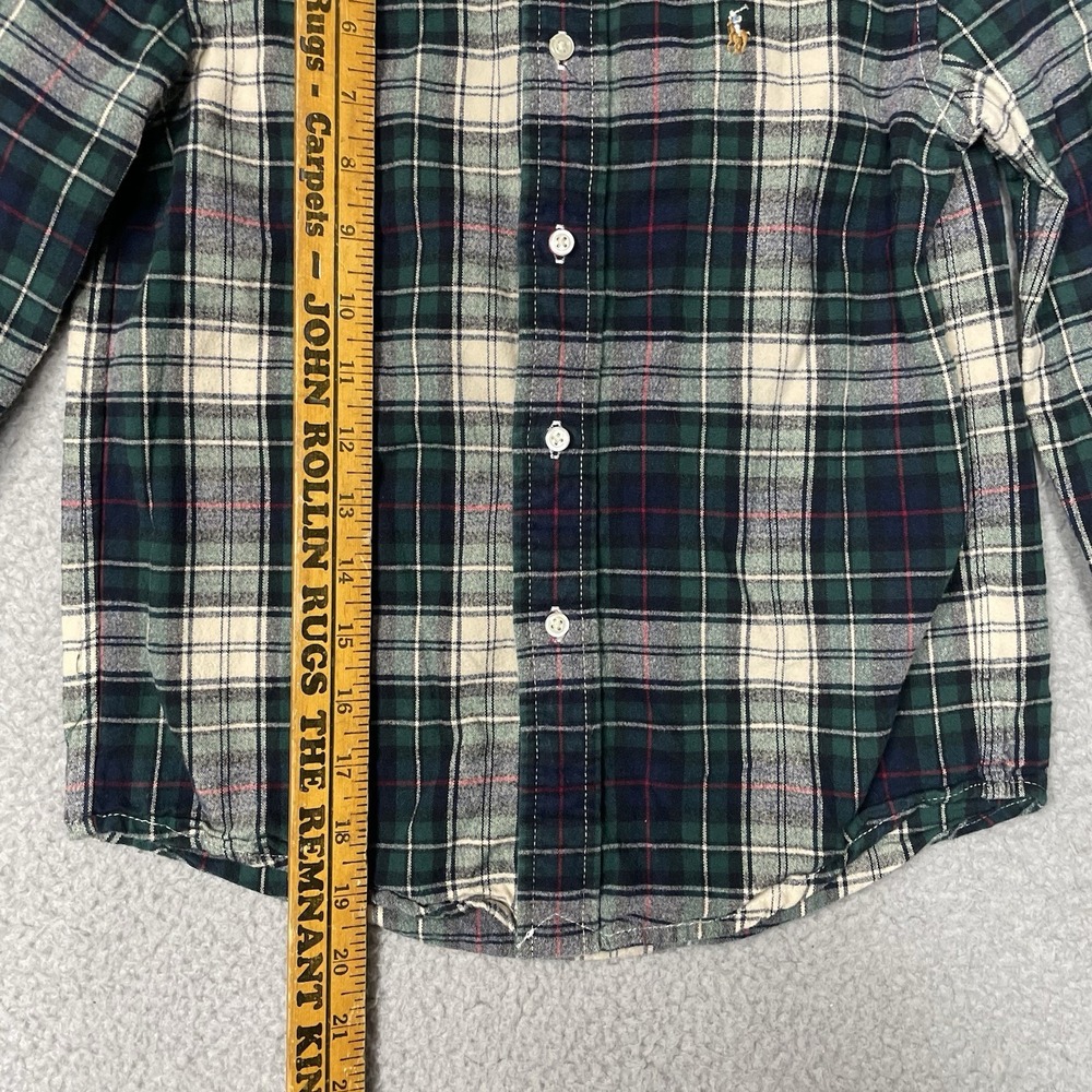 POLO Ralph Lauren Boys' Flannel Button Down Shirt Size 7 Green White Blue Plaid - Picture 3 of 6